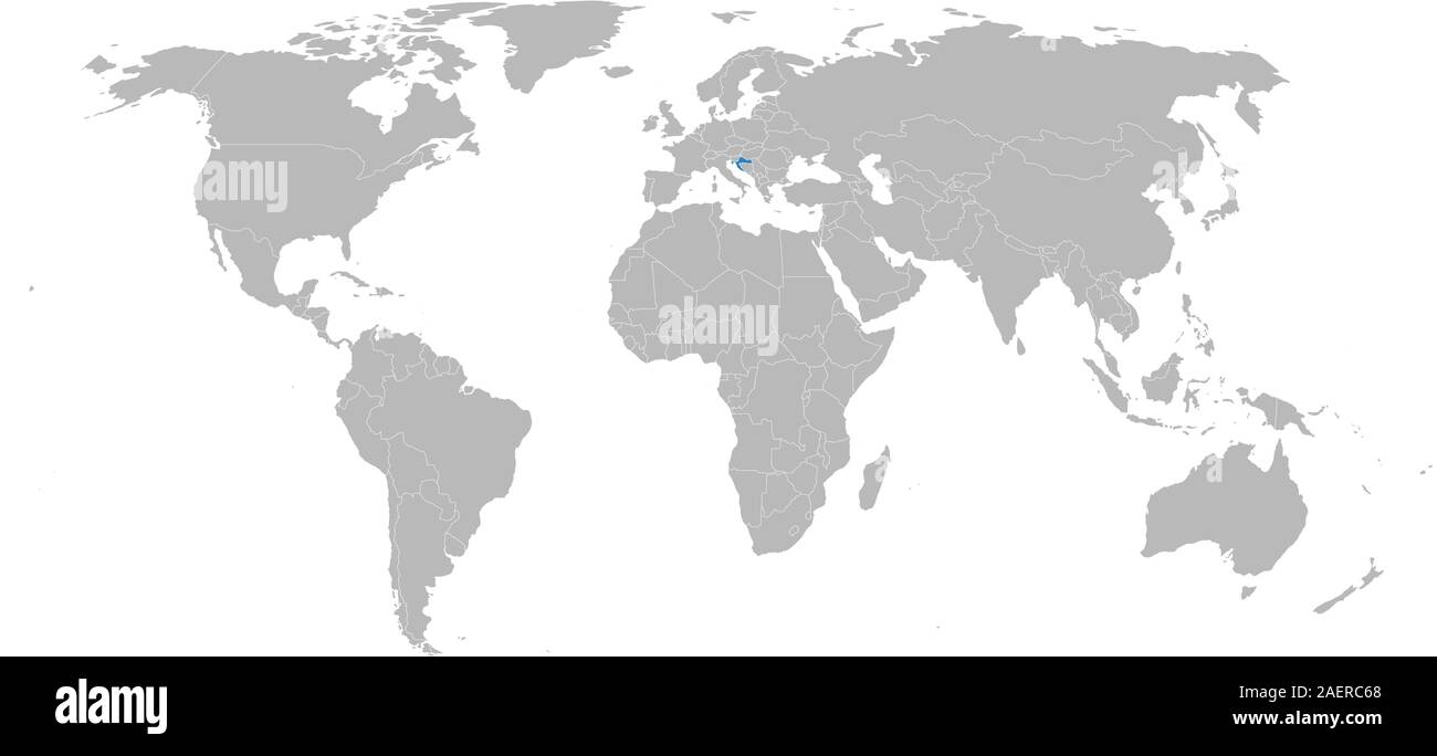 European country croatia highlighted on world map vector. Blue color. Stock Vector