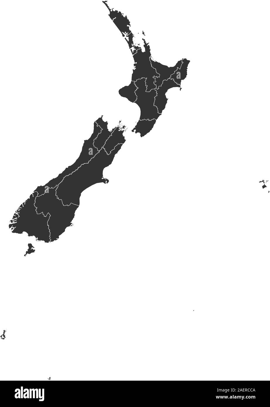Modern New Zealand political map vector illustration. Gray color. Island country in pacific ocean. Stock Vector