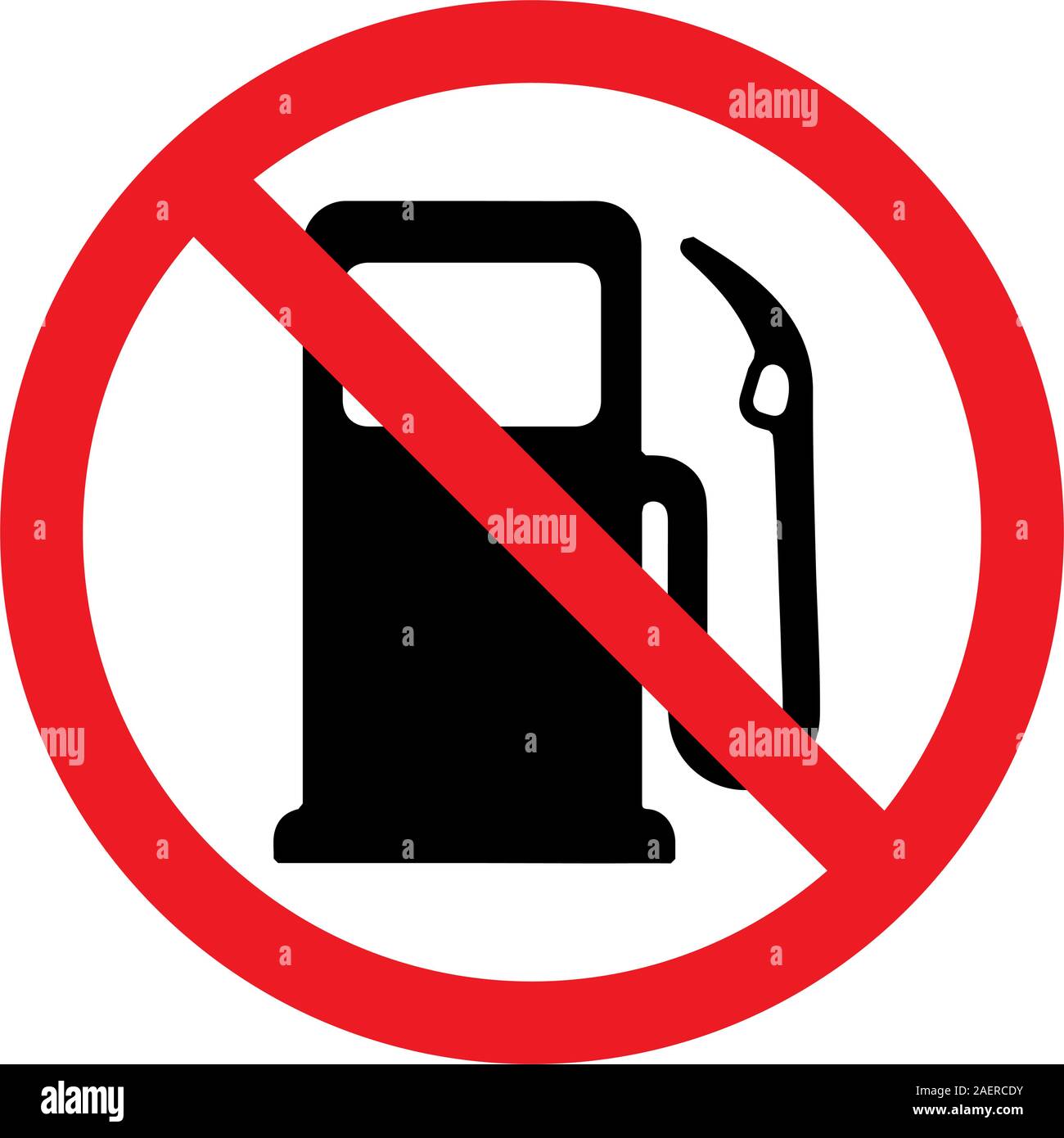 No fuel station or no gas pump sign vector illustration. Red circle board. Stock Vector