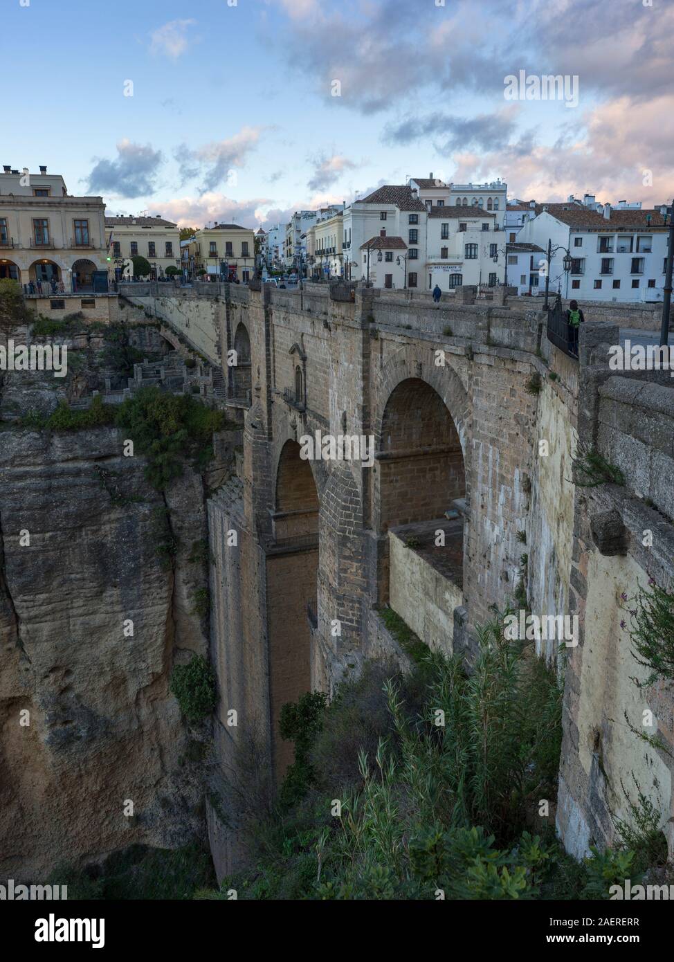 View of Puente Nuevo bridge, Ronda, Malaga Province, Spain Stock Photo