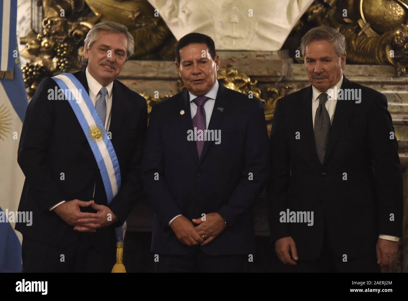 December 10, 2019: INT. WorldNews. December 10, 2019. City of Buenos Aires, Argentina.-.General HAMILTON MOURAO, vice president of Brazil, attends at the assumption of the new President of Argentina Alberto Fernandez, at Casa Rosada presidential palace, City of Buenos Aires, Argentina, on Dec. 10, 2019.This morning Alberto Fernandez and Cristina Fernandez de Kirchner assumes as President and Vicepresident of Argentina for the period 2019-2023. (Credit Image: © Julieta FerrarioZUMA Wire) Stock Photo