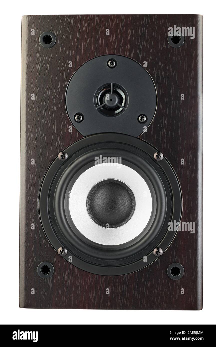 Dark color music speakers isolated on white background Stock Photo - Alamy