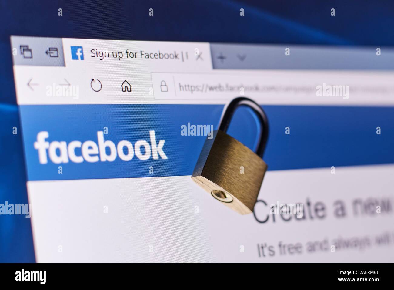 The concept of protecting personal data in the social network Facebook. Security social networks. Cheboksary, Russia. 4/22/2019 Stock Photo