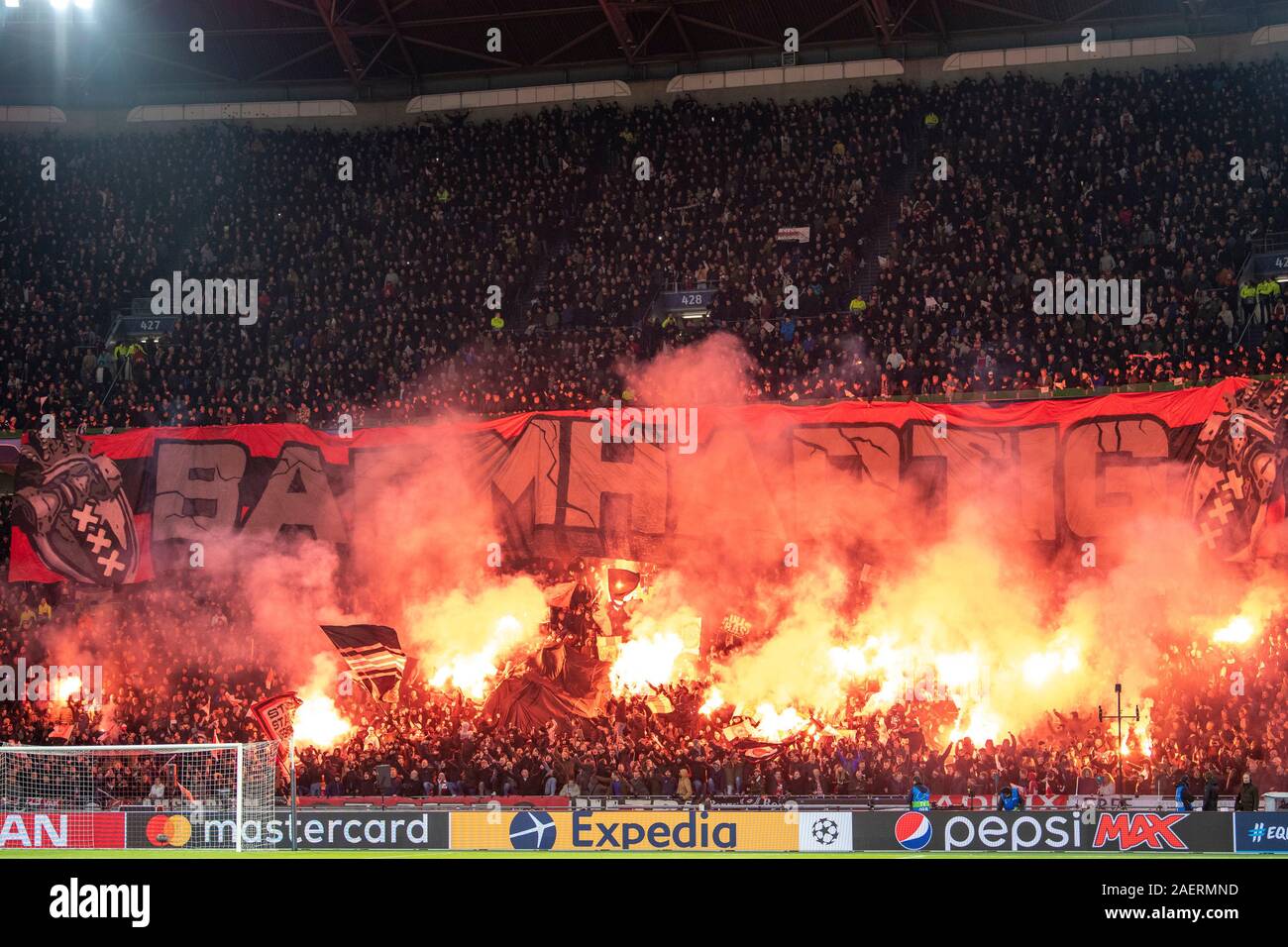Amsterdam, Holanda. 10th Dec, 2019. Ajax fans before the UEFA Champions  League game between Ajax and Valencia. The game took place at the Johan  Cruyff Arena in Amsterdam, Holland. Credit: Richard Callis/FotoArena/Alamy