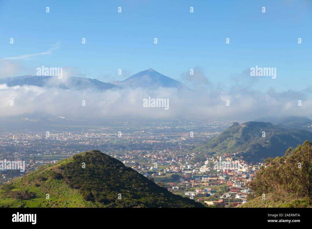 The Teide volcano seen from the Mirador Cruz del Carmen in the north of the island of Tenerife Stock Photo