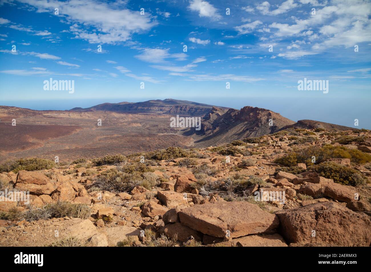 Looking East from Mount Guajara, Teide National Park, Tenerife Island, Spain. Stock Photo