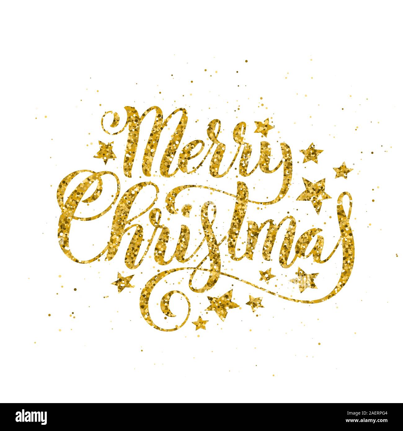Gold Merry Christmas party handwritten lettering. Lettering design card ...