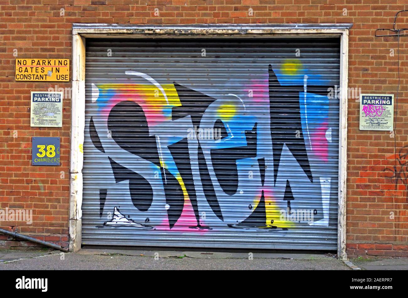 Stew tag,graffiti,river St, Deritend, Digbeth,Birmingham,West Midlands,England,UK ,B5 5SA Stock Photo