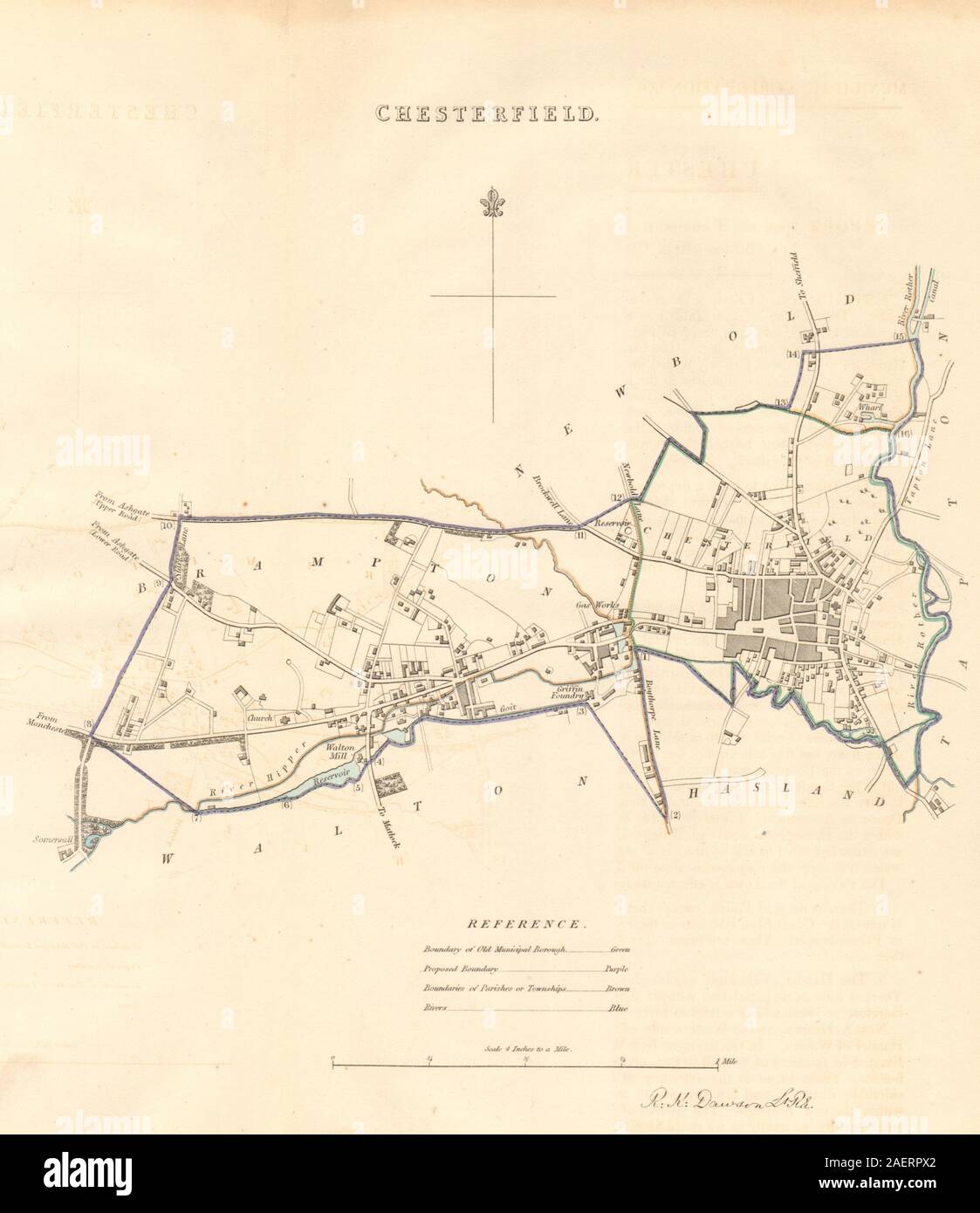 CHESTERFIELD borough/town plan. BOUNDARY COMMISSION. Derbyshire. DAWSON 1837 map Stock Photo