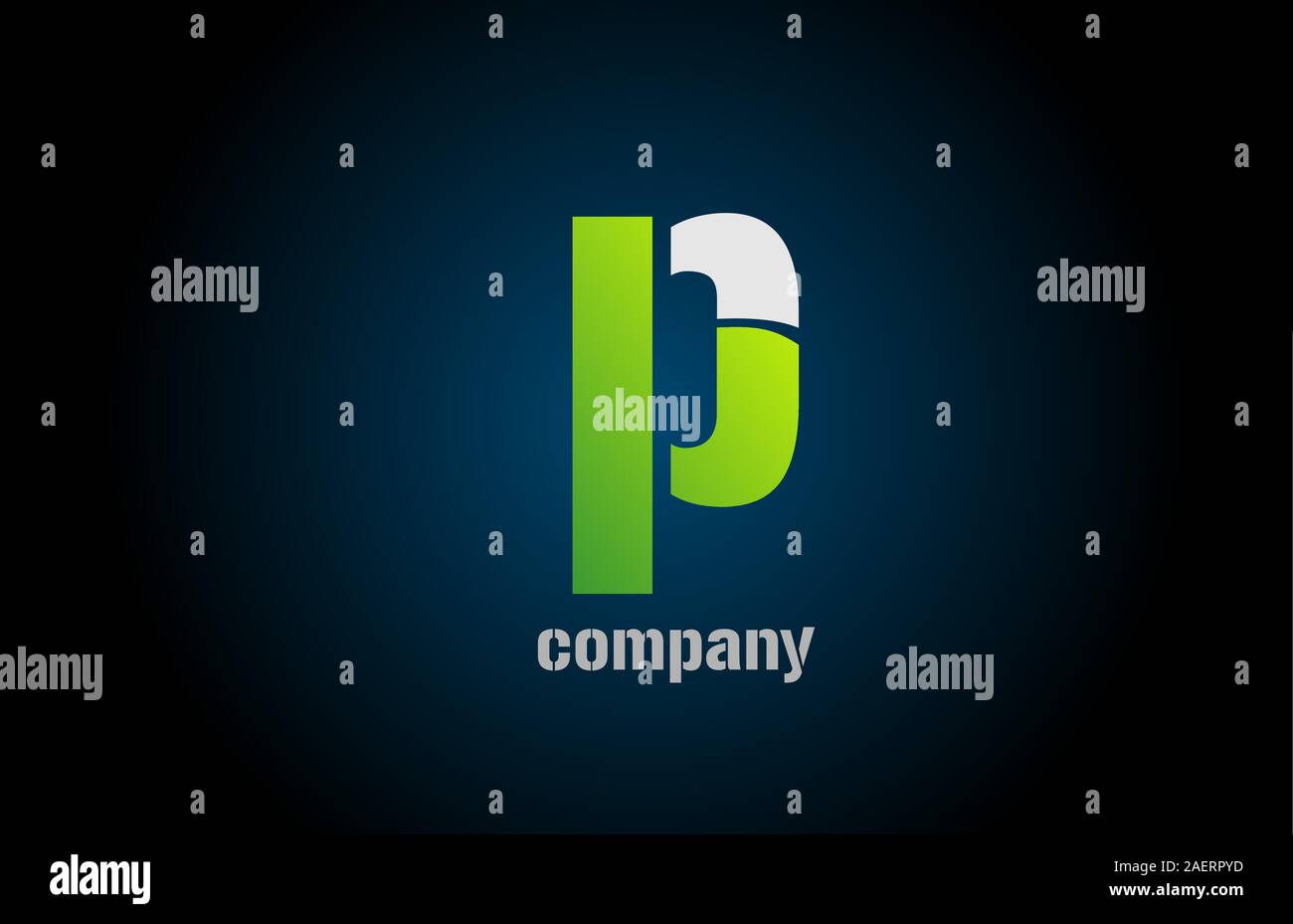 blue green white logo p alphabet letter design icon for company ...