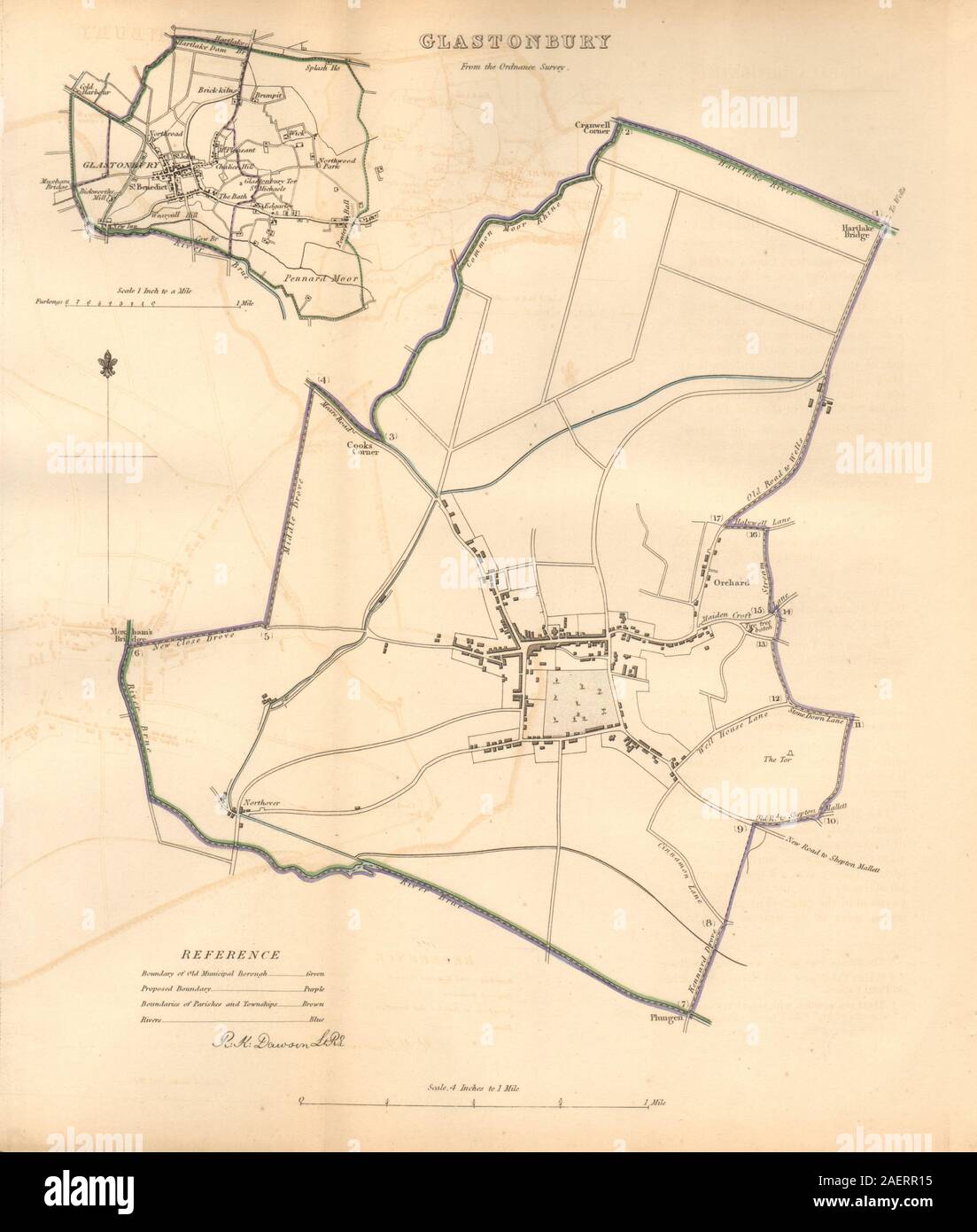 GLASTONBURY borough/town plan. BOUNDARY COMMISSION. Somerset. DAWSON