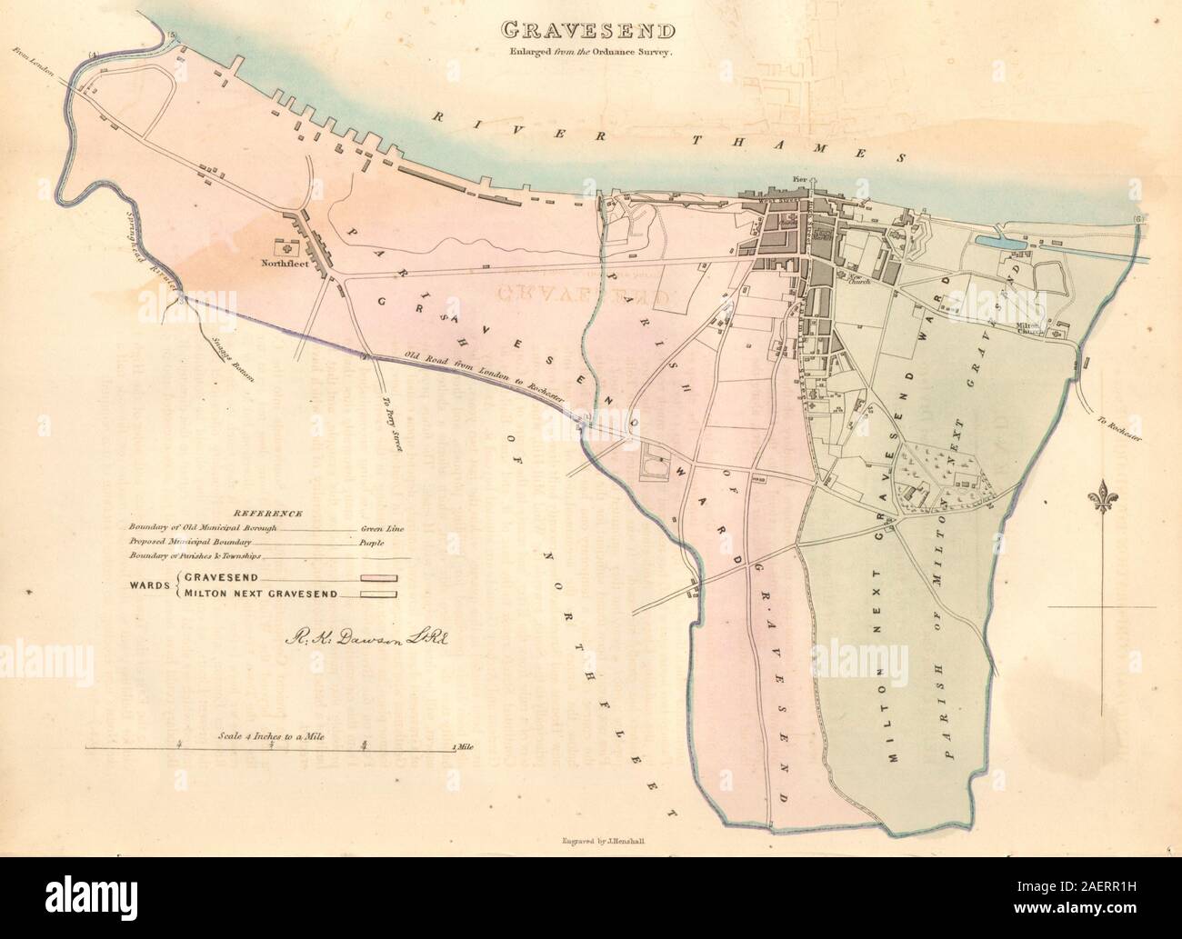 GRAVESEND borough/town plan. BOUNDARY COMMISSION Northfleet Kent DAWSON
