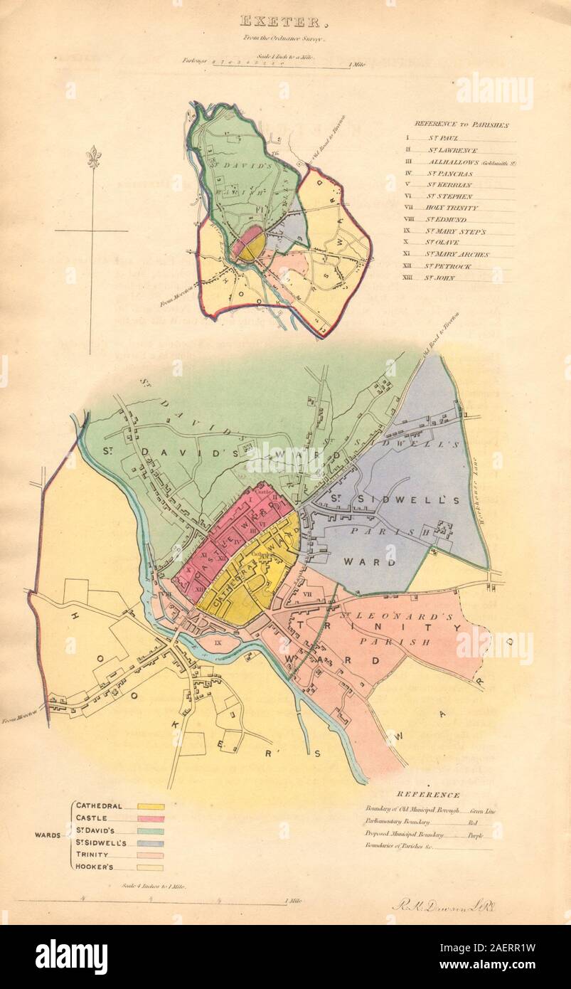 EXETER borough/town/city plan. BOUNDARY COMMISSION. Devon. DAWSON 1837