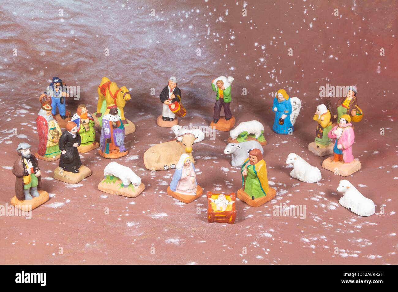Nativity scene with provencal Christmas crib figures in terracotta ...