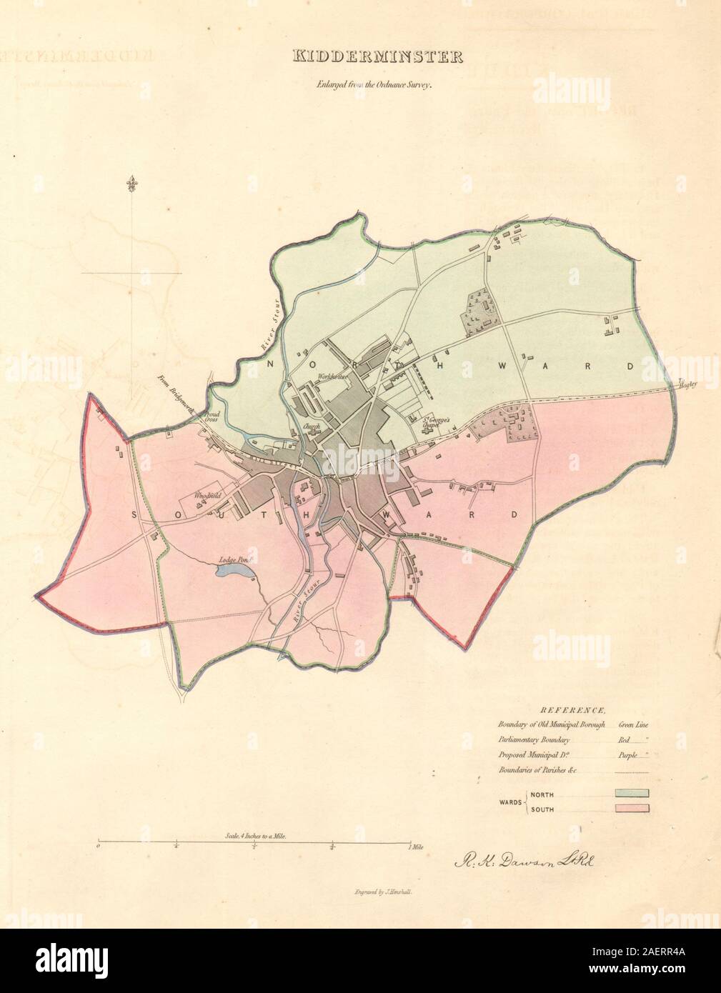 KIDDERMINSTER borough/town plan. BOUNDARY COMMISSION. Worcs. DAWSON
