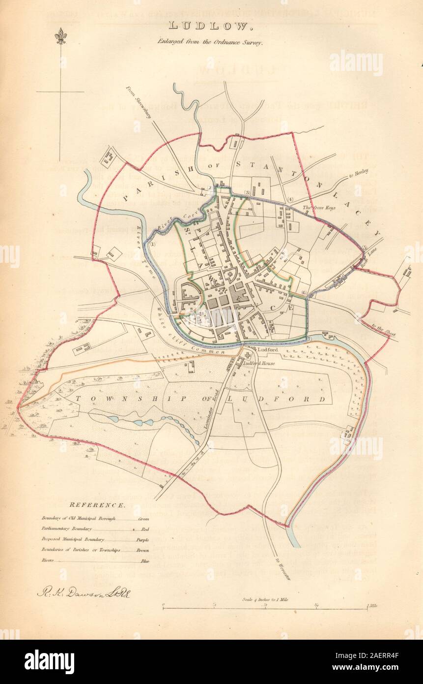 Map Of Ludlow Shropshire Ludlow Borough/Town Plan. Boundary Commission Ludford Shropshire Dawson  1837 Map Stock Photo - Alamy