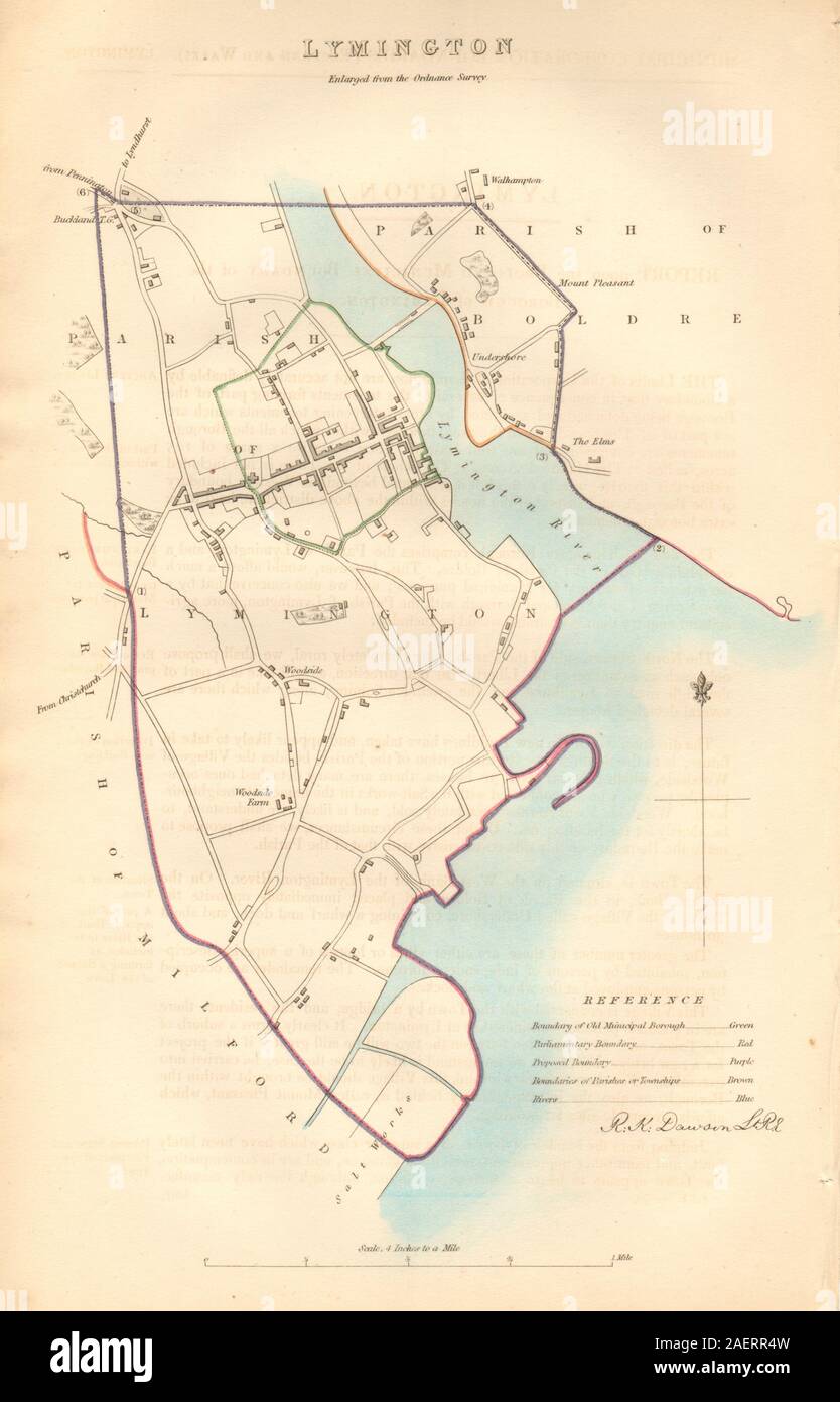 LYMINGTON borough/town plan. BOUNDARY COMMISSION. Hampshire. DAWSON 1837 map Stock Photo Alamy