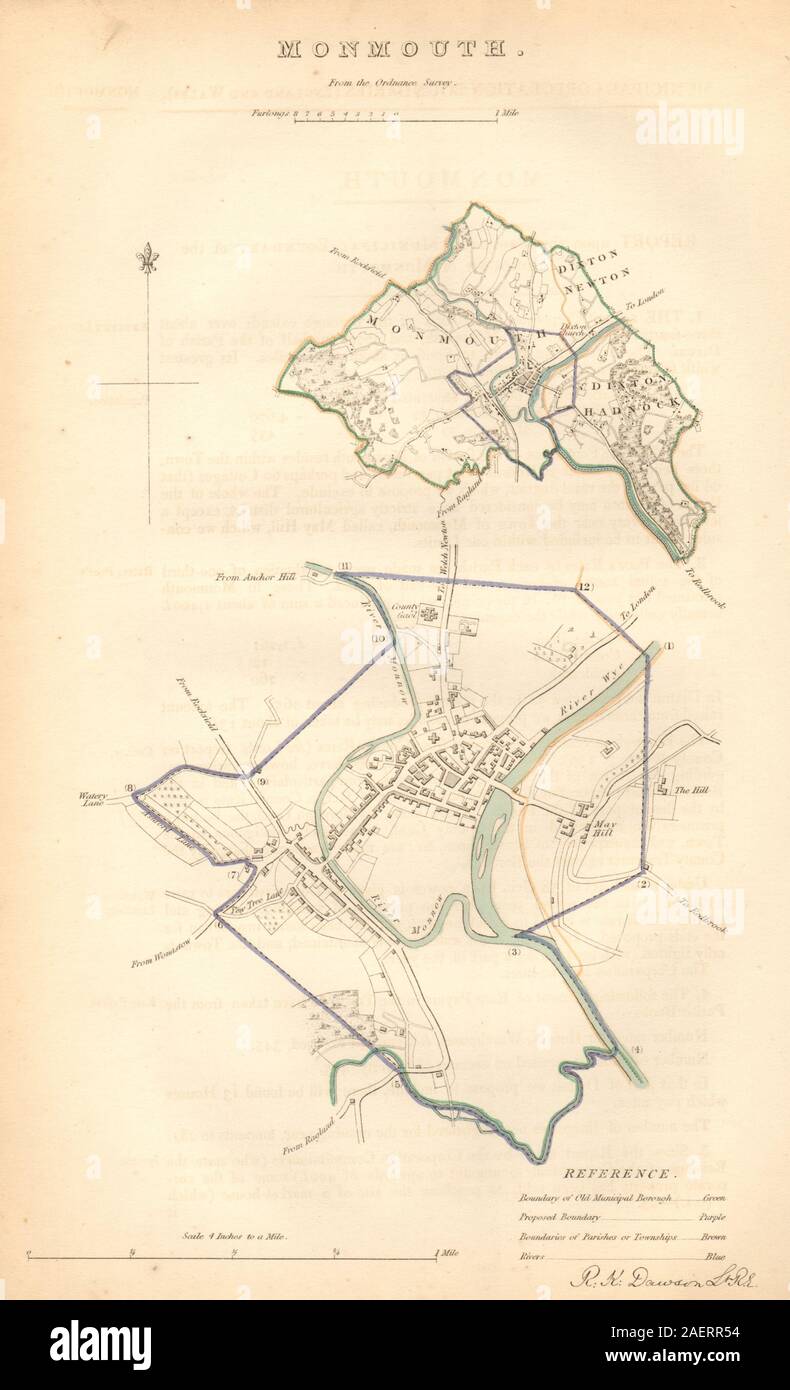 MONMOUTH borough/town plan. BOUNDARY COMMISSION. Monmouthshire. DAWSON 1837 map Stock Photo Alamy
