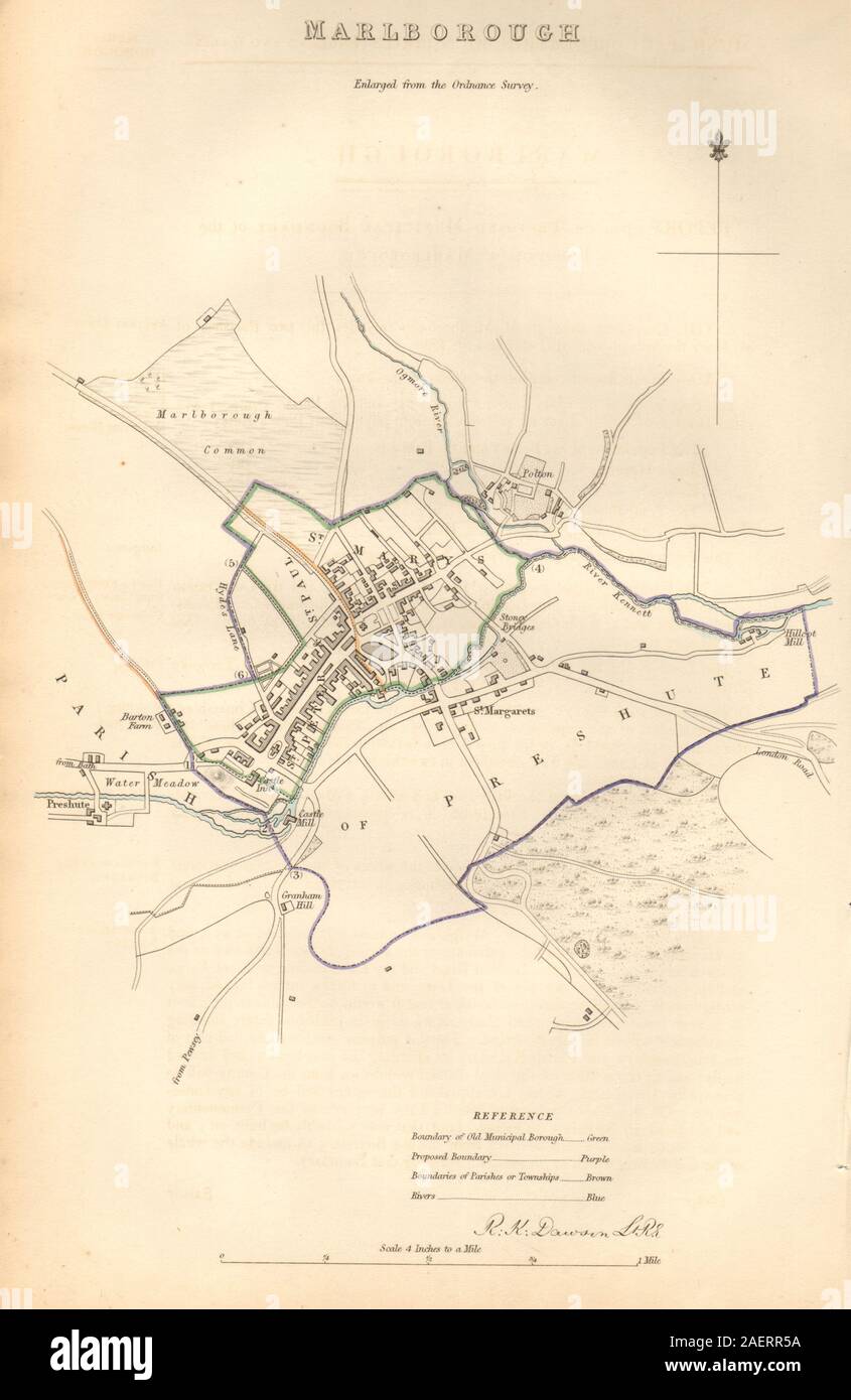 MARLBOROUGH borough/town plan. BOUNDARY COMMISSION. Wiltshire. DAWSON