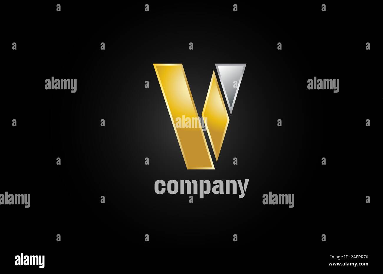 gold silver metal logo v alphabet letter design icon for company ...