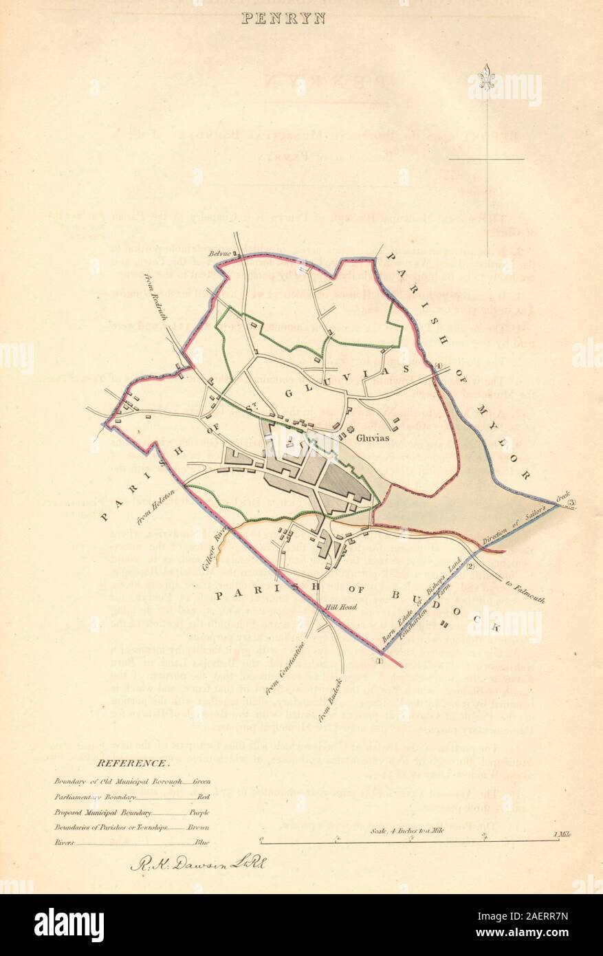 PENRYN borough/town plan. BOUNDARY COMMISSION. Cornwall. DAWSON 1837 ...