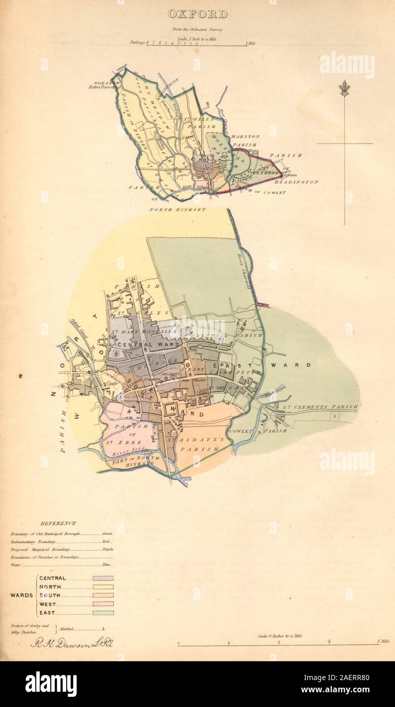 OXFORD borough/town/city plan. BOUNDARY COMMISSION. Oxfordshire. DAWSON 1837 map Stock Photo Alamy