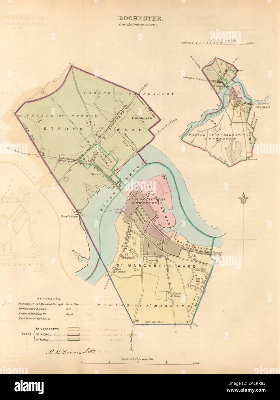 Map Of Strood Kent Rochester Borough/Town Plan. Boundary Commission. Strood Kent. Dawson 1837  Map Stock Photo - Alamy