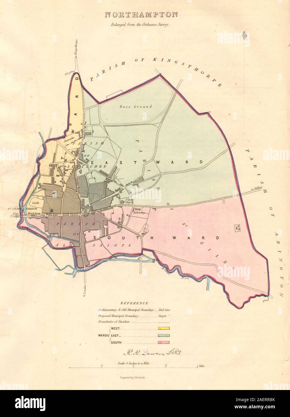 NORTHAMPTON borough/town/city plan & Wards. BOUNDARY COMMISSION. DAWSON