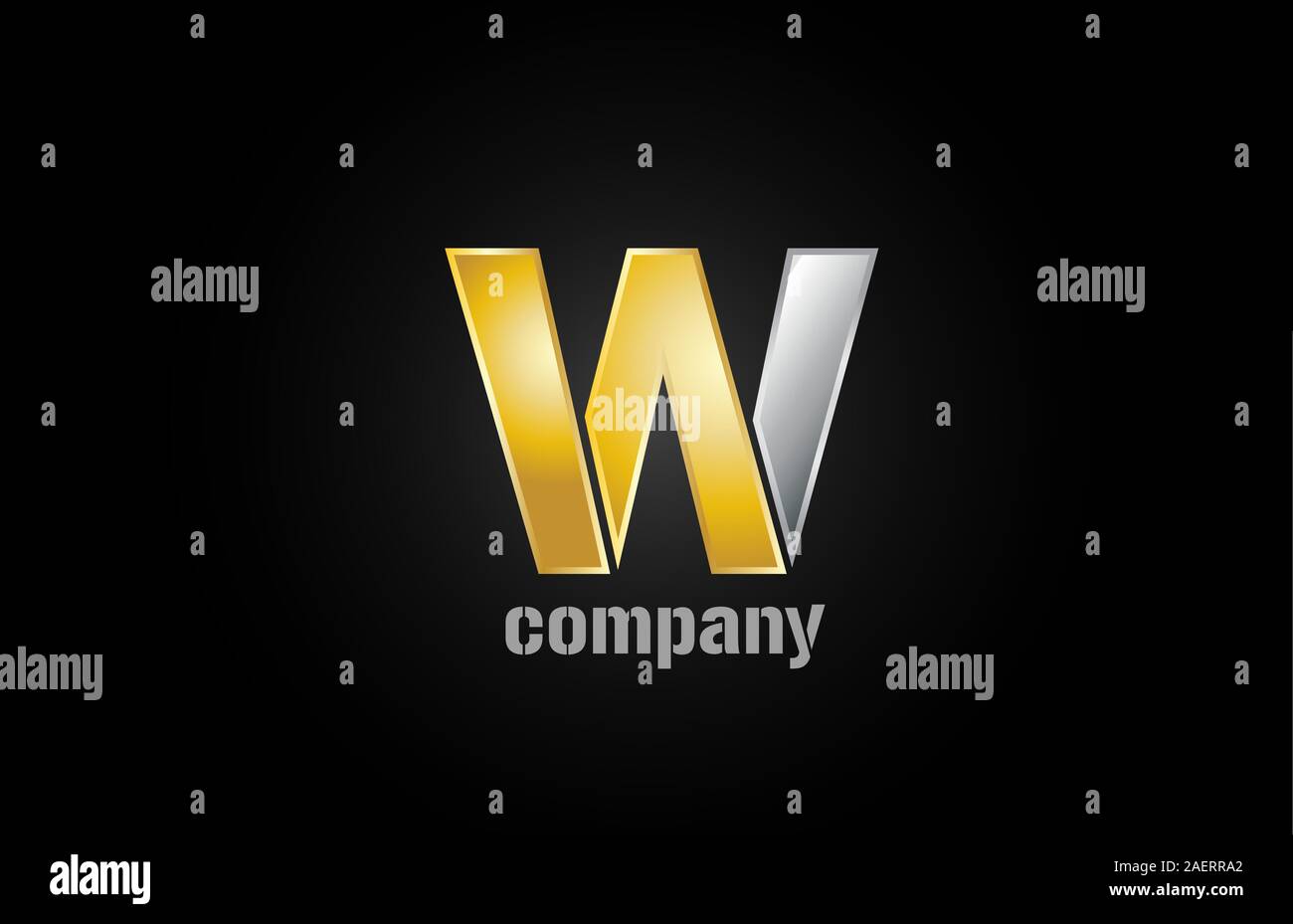 gold silver metal logo w alphabet letter design icon for company ...