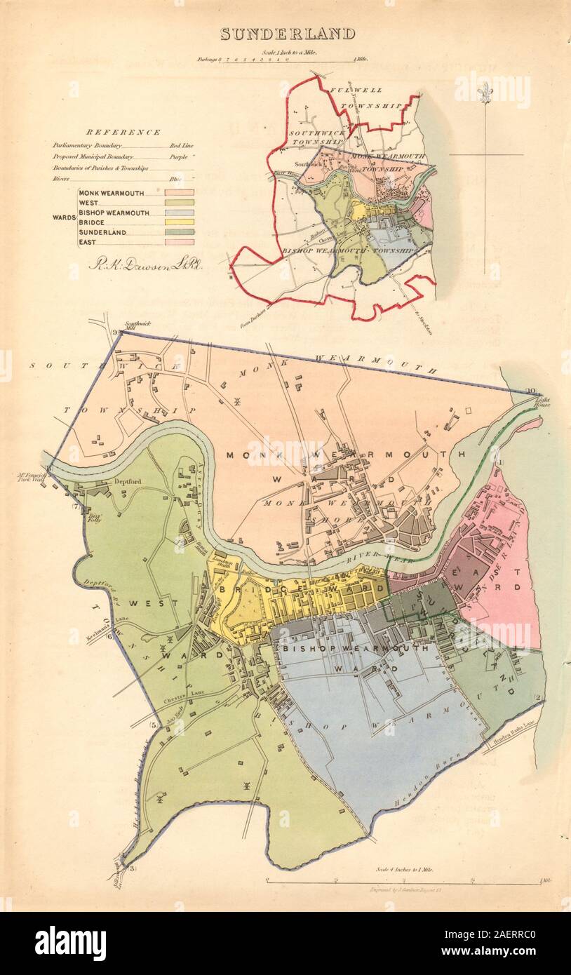 SUNDERLAND borough/town/city plan. BOUNDARY COMMISSION. Durham. DAWSON