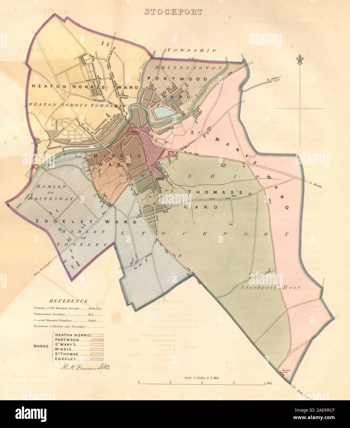 STOCKPORT borough/town plan. BOUNDARY COMMISSION. Manchester. DAWSON 1837 map Stock Photo