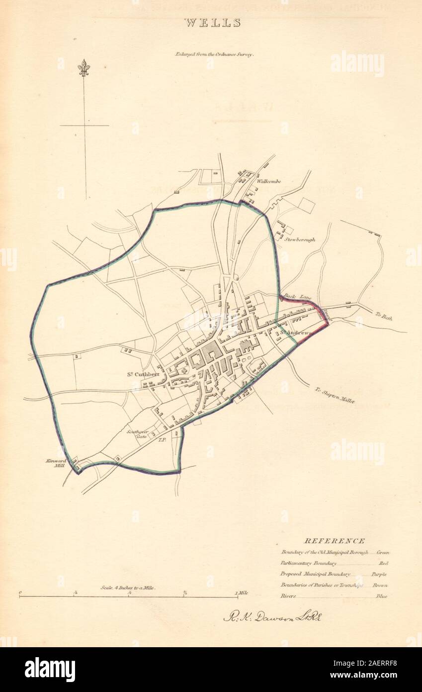 WELLS borough/town plan. BOUNDARY COMMISSION. Somerset. DAWSON 1837 old