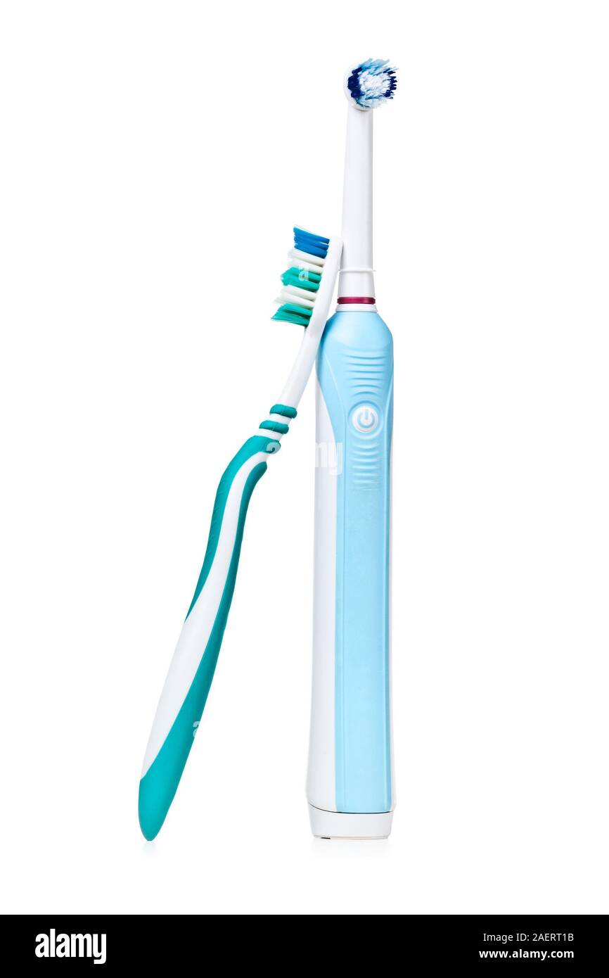 Two different toothbrushes, isolated over white background Stock Photo