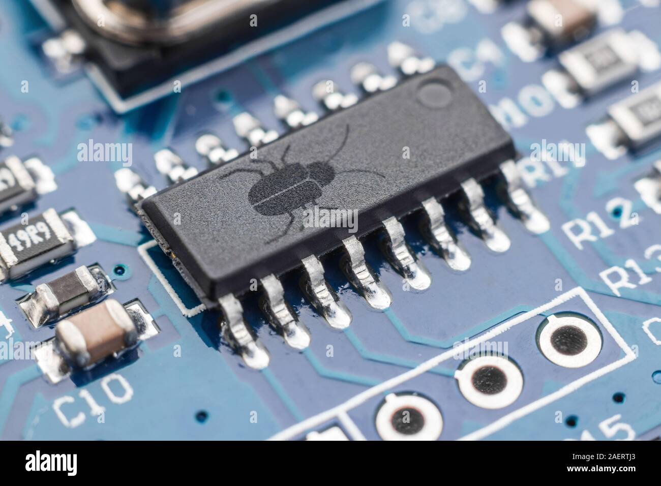 Software security concept. Errors in the program. Bugs in the program. The presence of a backdoor, rootkit. 2 Stock Photo