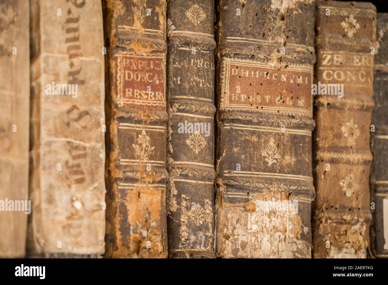 Old books at the library joanina in Coimbra Stock Photo