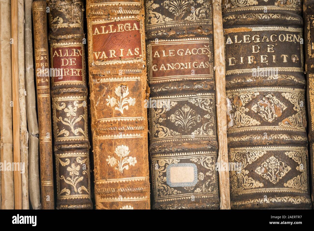 Old books at the library joanina in Coimbra Stock Photo