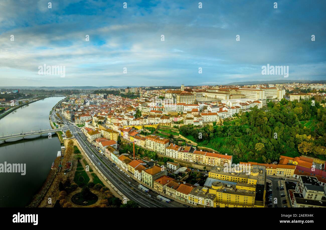 Aerial view of Coimbra University and town in central Portugal with colorful houses Stock Photo