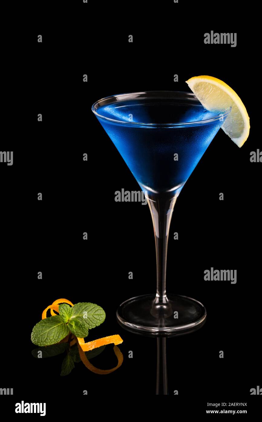Glass of blue lagoon cocktail Stock Photo