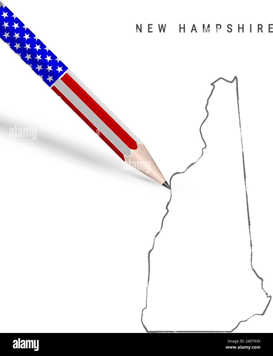 New Hampshire US state vector map pencil sketch. New Hampshire outline