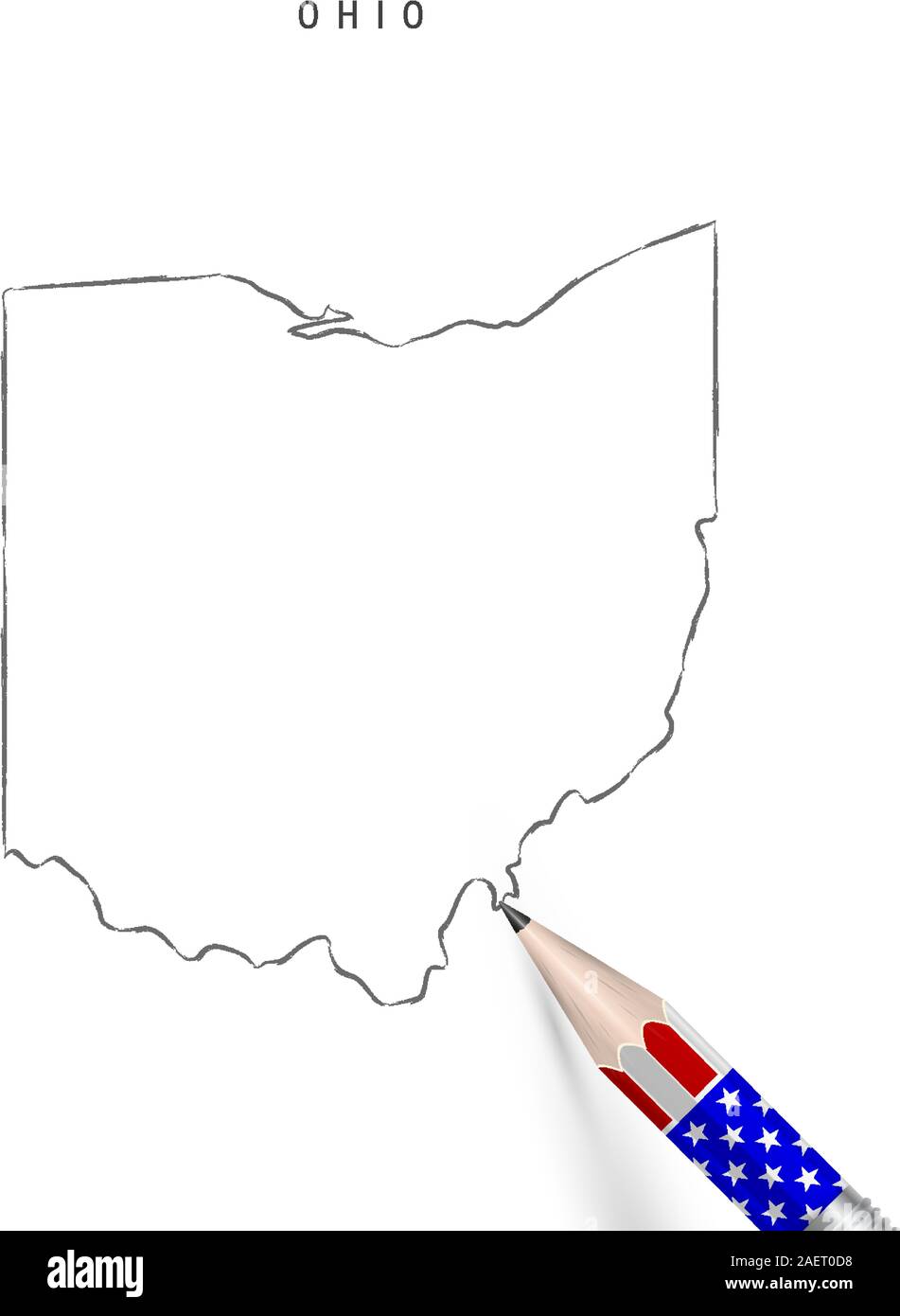 Ohio US state vector map pencil sketch. Ohio outline contour map with