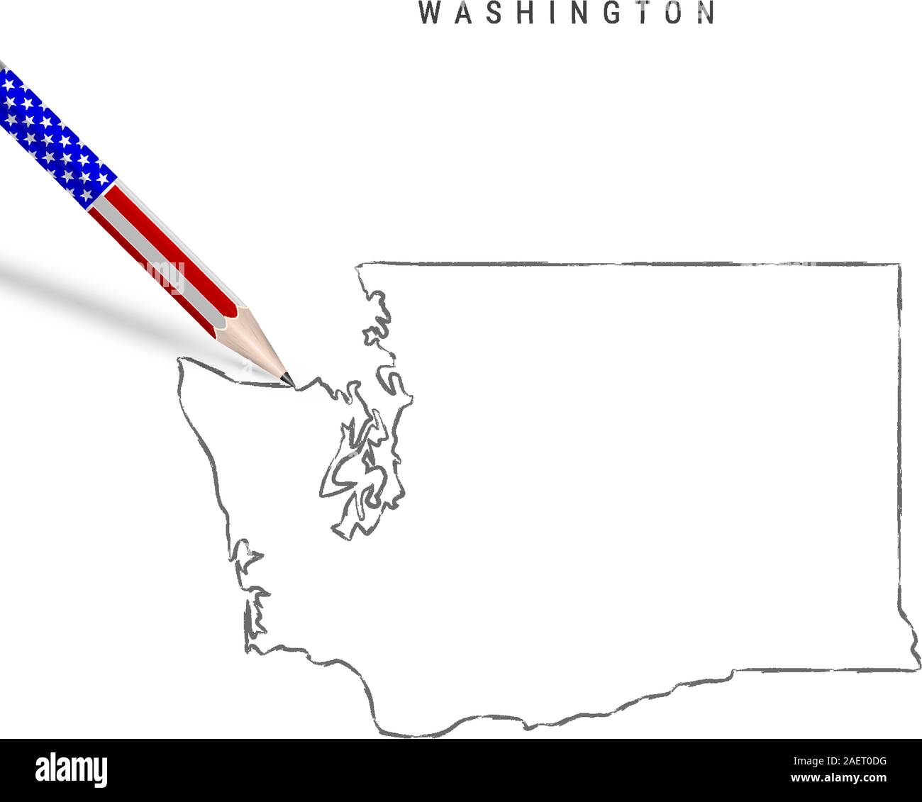 Washington US state vector map pencil sketch. Washington outline