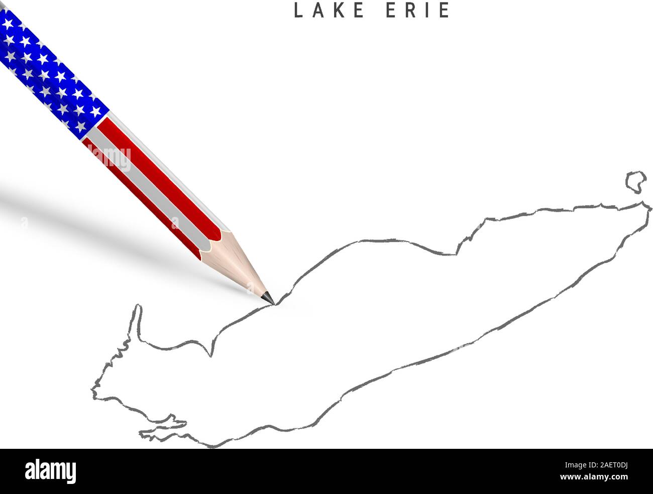 Lake Erie vector map pencil sketch. Lake Erie outline contour map with