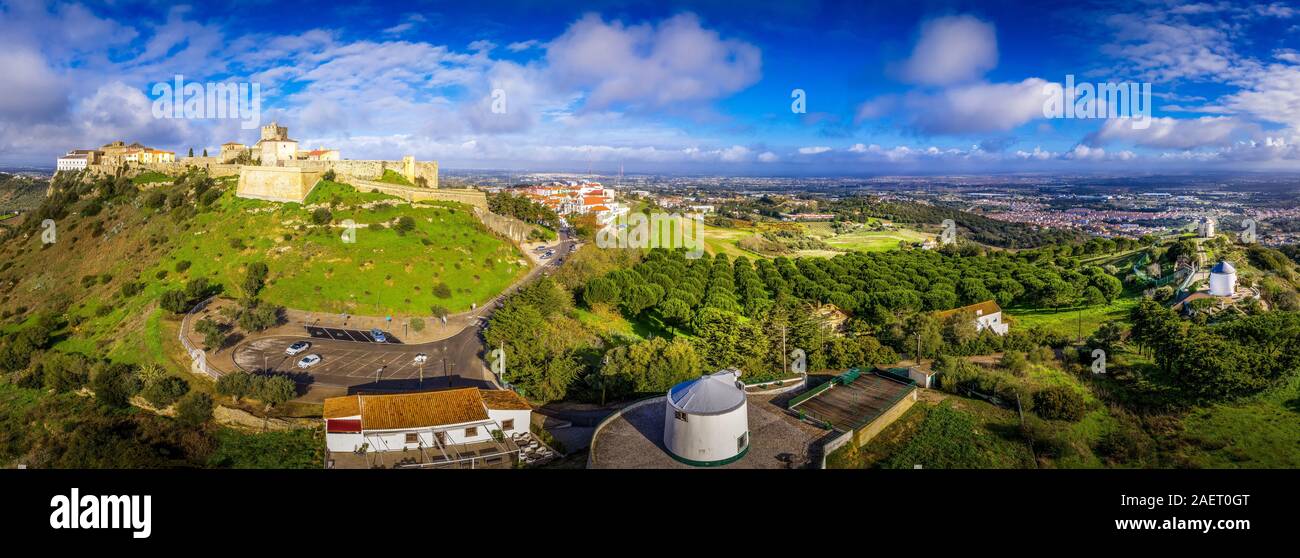 Aerial view of Palmela castle hotel pousada near Setubal Portugal with blue sky Stock Photo