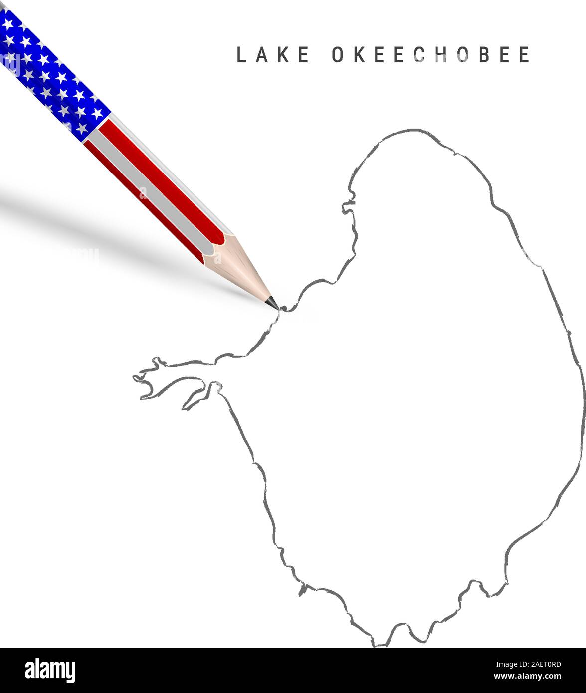 Lake Okeechobee vector map pencil sketch. Lake Okeechobee outline ...