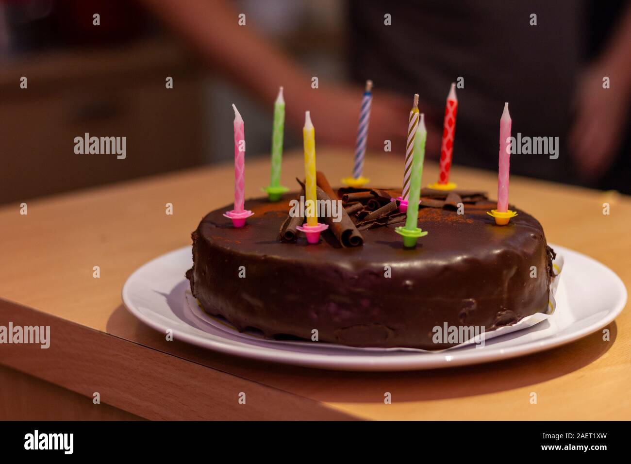 A Portrait Of A Chocolate Birthday Cake Full Of Birthday Candles To Blow Out And Celebrate The Candles Are Not Yet Lit Stock Photo Alamy