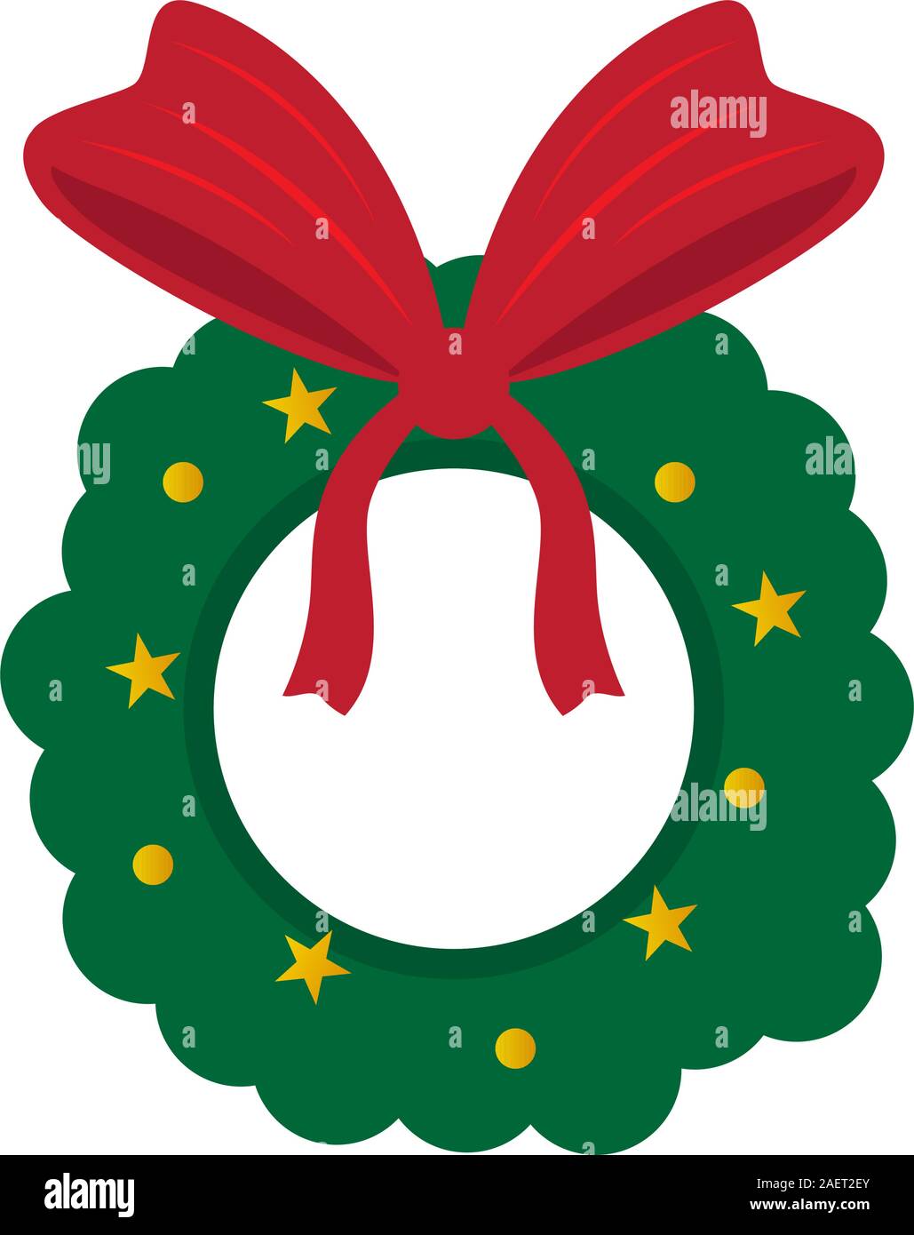 Christmas wreath icon with a red ribbon - Vector illustration Stock ...
