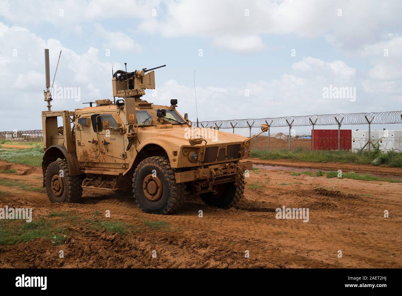 A Military All-Terrain Vehicle, assigned to Task Force Guardian, 41st Infantry Brigade Combat Team (IBCT), 1-186th Infantry Battalion, Oregon National Guard, conducts a security patrol in Somalia, on December 3, 2019. The 41st IBCT provides base security and force protection for Combined Joint Task Force-Horn of Africa personnel and partner U.S. forces deployed in Somalia. (U.S. Air Force photo by Tech. Sgt. Nick Kibbey) Stock Photo
