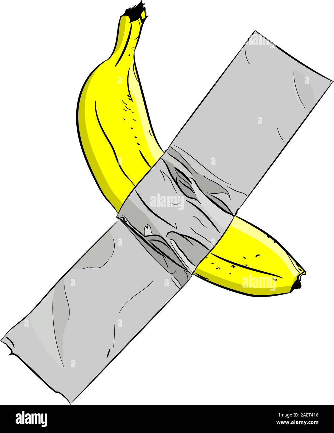 Banana duct taped to the white wall. Vector illustration. Stock Vector