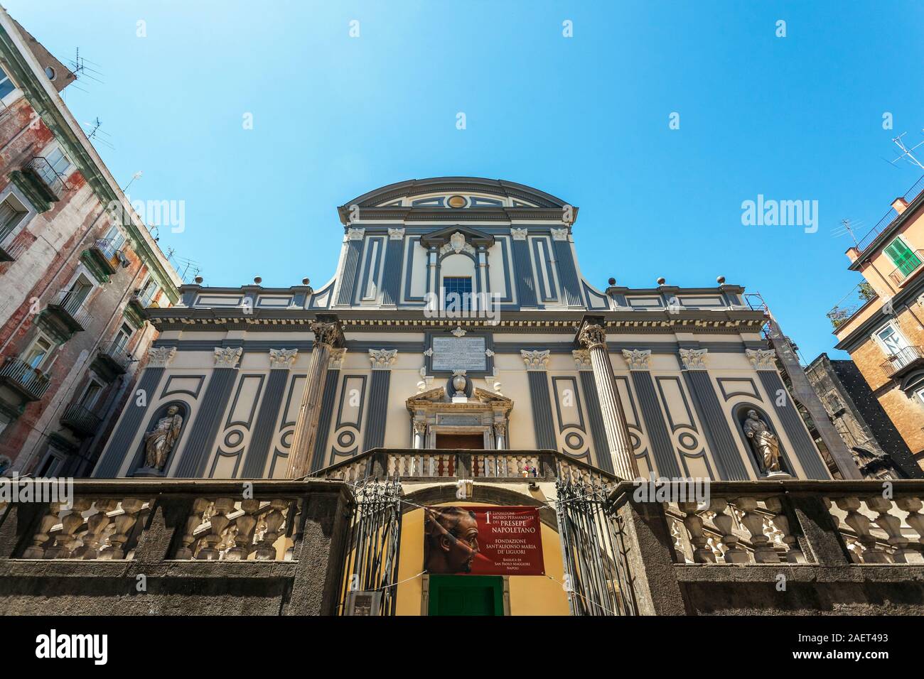 The church of San Paolo Maggiore, with columns of greek dioscuri temple, Neples City Center, Campania, Italy Stock Photo