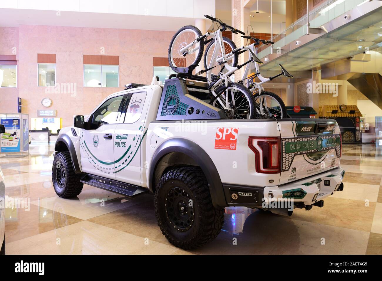DUBAI, UAE - NOVEMBER 16: The Ford Raptor and bikes of Dubai Police are on Dubai Motor Show 2019 on November 16, 2019 Stock Photo